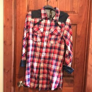 Renee C. Red Plaid Shirt Dress with Dark Accent